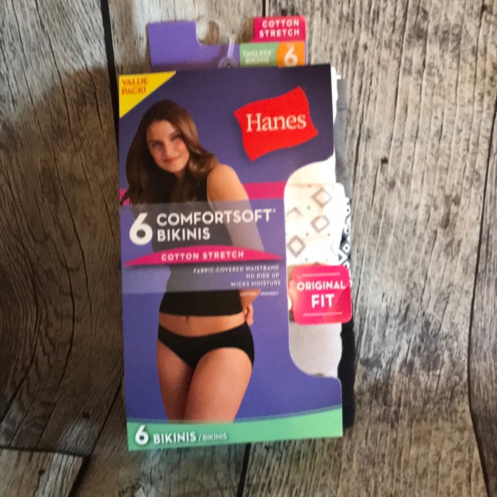 Hanes Women's Cotton Stretch Bikini with ComfortSoft Waistband 6-Pack,